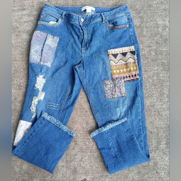 C Est. 1946 Denim - EST 1946 Denim Patchwork Blue Jeans Mid Rise Size 16 99% Cotton